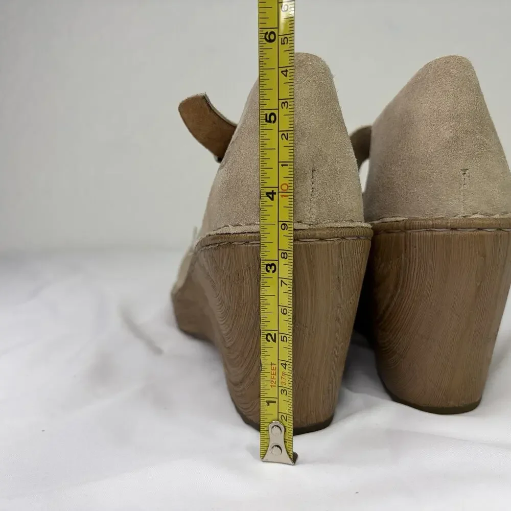 Born Nellie Wedge Mary Jane Leather Shoes Suede Tan Color Size 11M, boho-chic